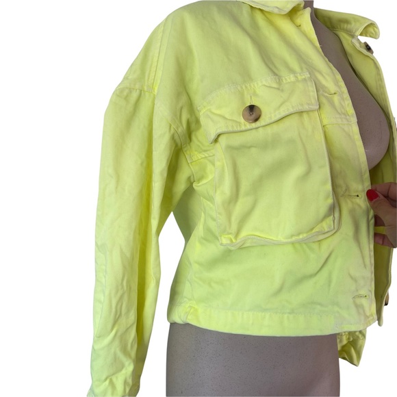 ZARA Women's Oversized Neon Yellow Full Button Front Jean Denim Jacket Size XS - Picture 3 of 13